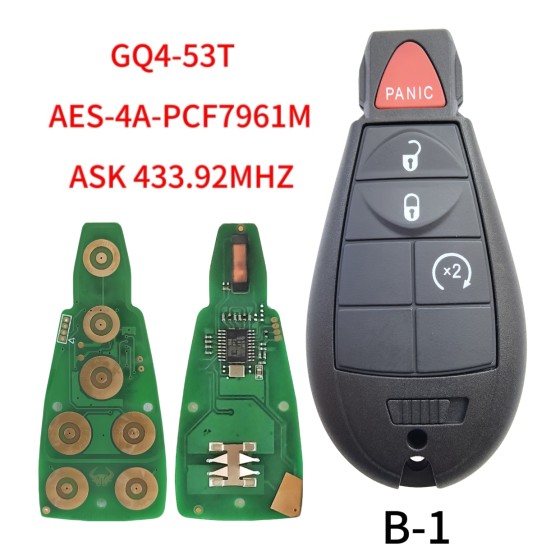 Jeep Cherokee 4 Button 433Mhz 4A Chip Fobik 2014-2022 for FCC: GQ4-53T